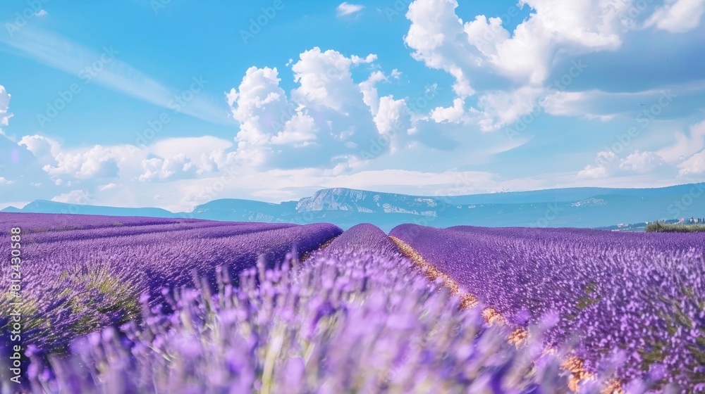 Obraz premium the beauty of the lavender fields road as you wander through rows of flowers, surrounded by the serene beauty and fragrant aroma of nature's bounty.