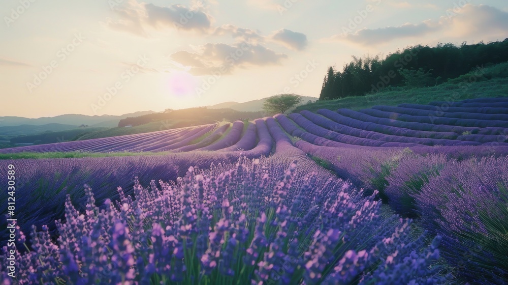 Obraz premium the beauty of the lavender fields road as you wander through rows of flowers, surrounded by the serene beauty and fragrant aroma of nature's bounty.