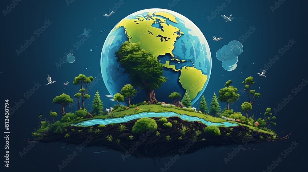 An illustration of Earth with a message encouraging tree planting initiatives for Earth Day.