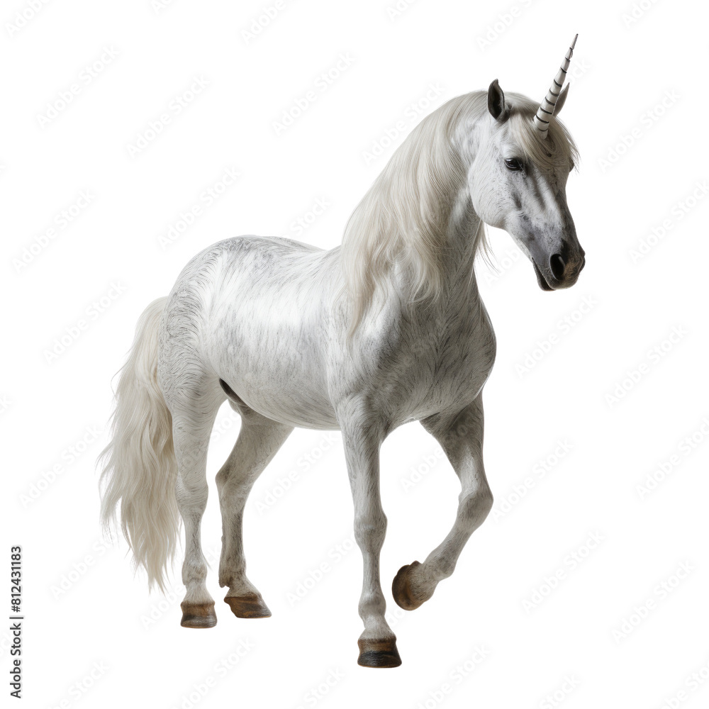 A white unicorn is standing on a transparent background. A white unicorn is standing on a transparent background.