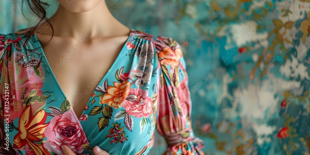Stunning Floral Patterned Dress with Retro Vintage Appeal and Copy Space for Tutorials