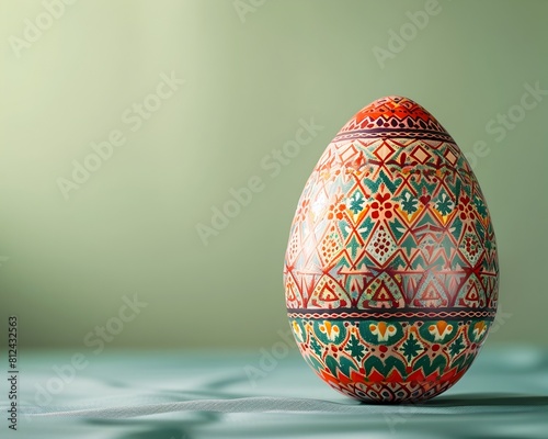 Intricate Pysanka Egg Symbolizing Ukrainian Cultural Traditions and Prosperity description This image showcases the intricate and colorful designs of