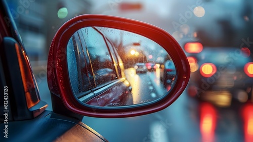 Zoomed Rearview Mirror Shows Traffic photo