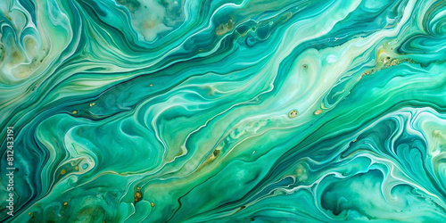 Abstract watercolor paint background illustration - Green turquoise color with liquid fluid marbled paper texture banner texture