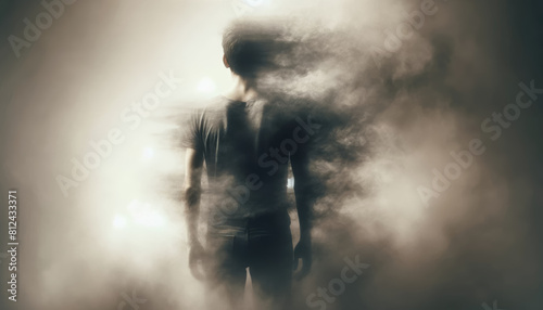 Mysterious Silhouette of Person Fading into Mist - Concept of Detachment and Isolation © spyrakot