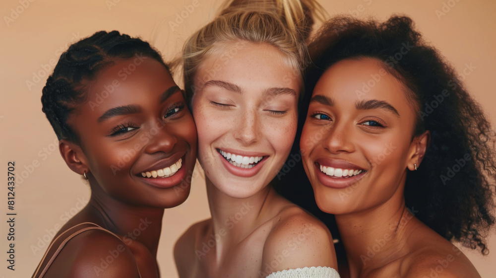 © Alina Tymofieieva - Young multiracial women posing against pastel background. Beautiful models having fun together indoors. The concept of beauty and naturalness. © Alina Tymofieieva - Young multiracial women posing against pastel background. Beautiful models having fun together indoors. The concept of beauty and naturalness.