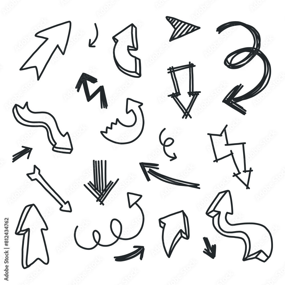 Obraz premium Set of arrows to mark in hand drawn style