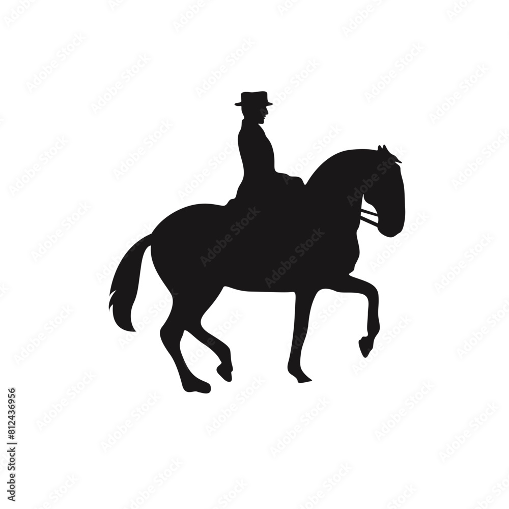 Fototapeta premium Cowboy Figure Silhouette with Lasso and Horse. Vector Illustration