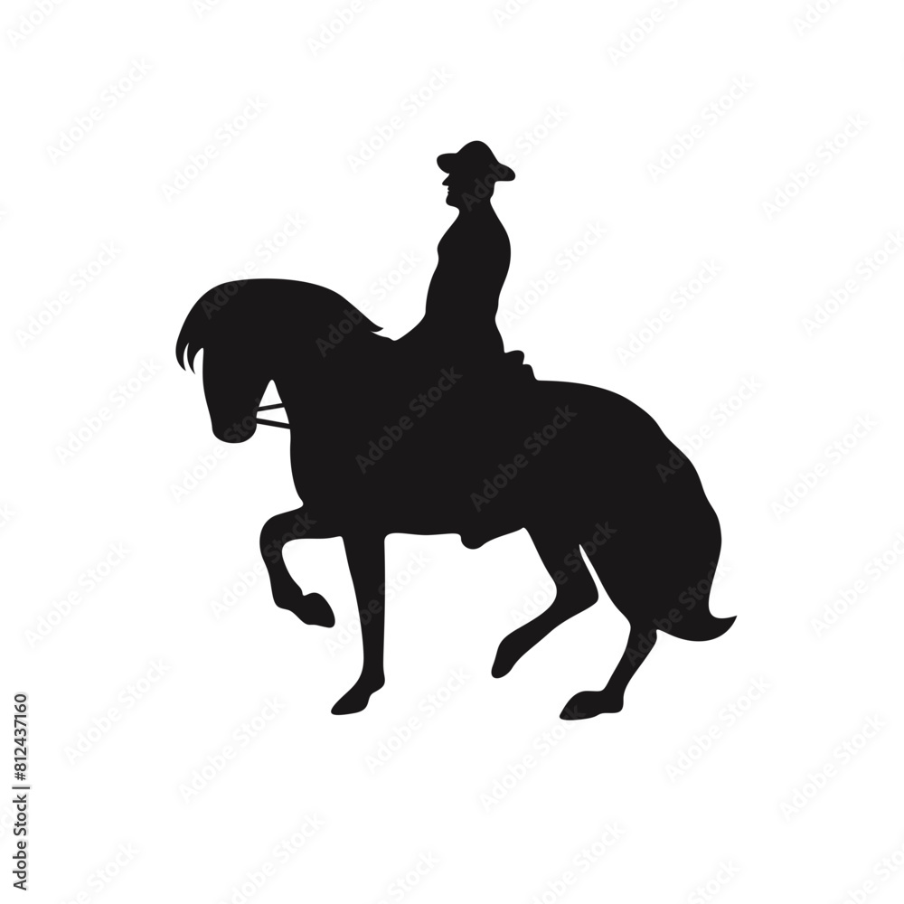 Fototapeta premium Cowboy Figure Silhouette with Lasso and Horse. Vector Illustration