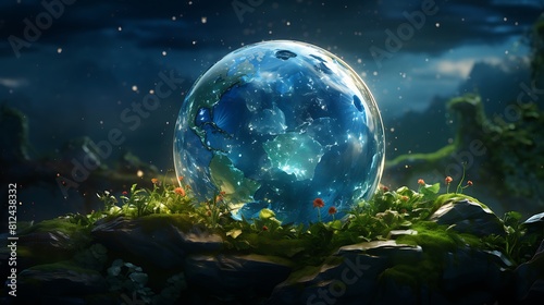 A digital painting of Earth as a fragile, precious gem to symbolize the need for environmental protection on Earth Day. photo