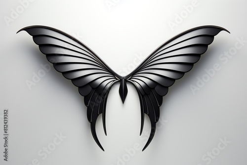 Black and white butterfly with spread wings.