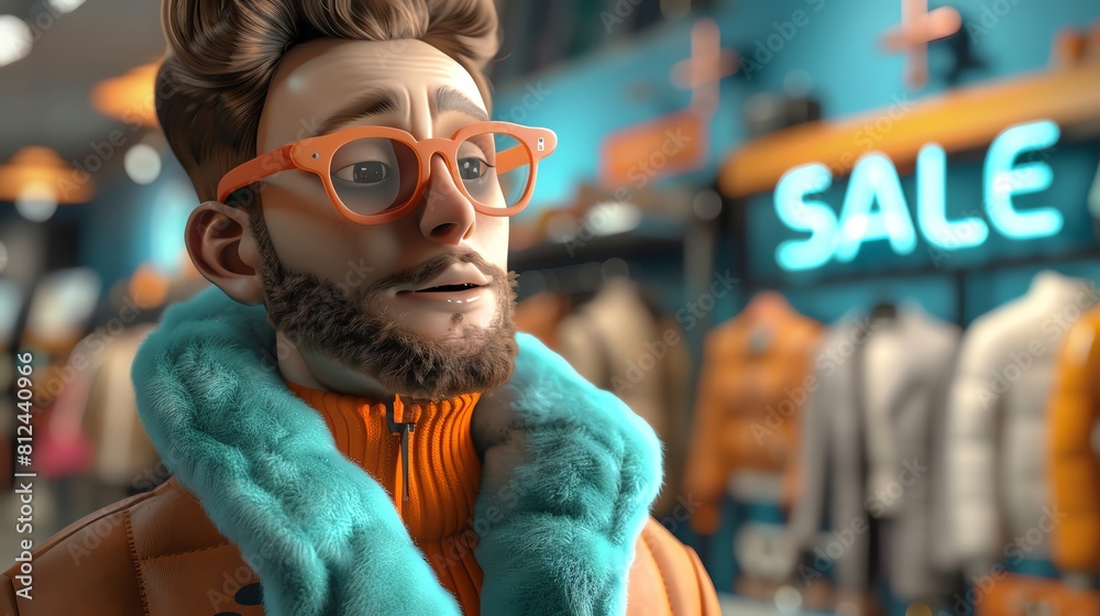 Fototapeta premium a men with some futuristic gadgets in bright colors like orange, pink and yellow