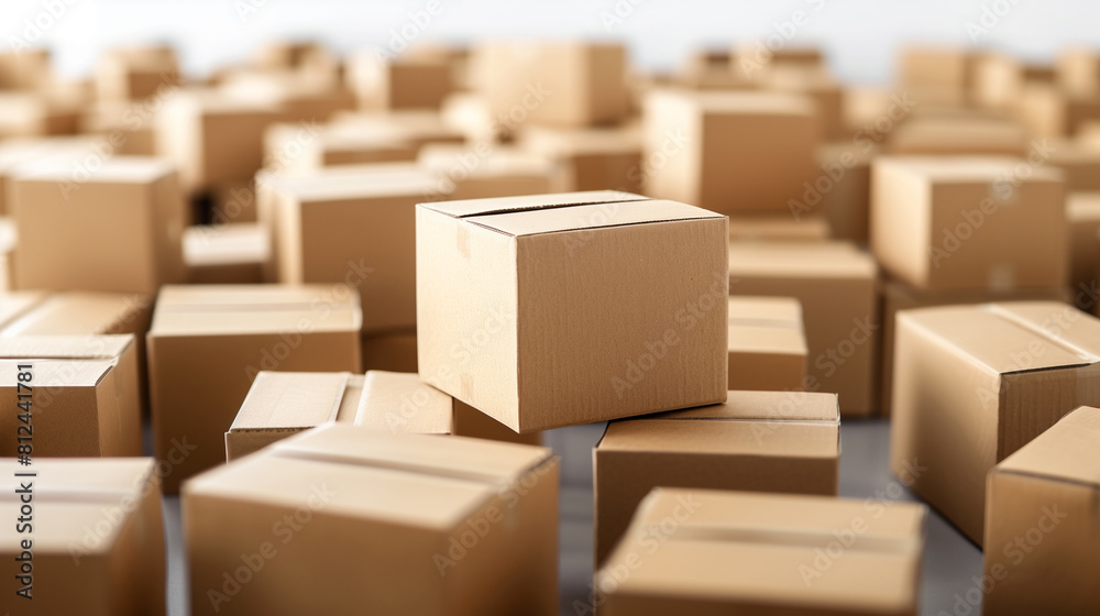 Cardboard boxes in a warehouse. Neatly arranged cardboard boxes in a storage warehouse, highlighting organization and bulk storage. AI generative.. Cardboard boxes in a warehouse. Neatly arranged cardboard boxes in a storage warehouse, highlighting organization and bulk storage. AI generative..