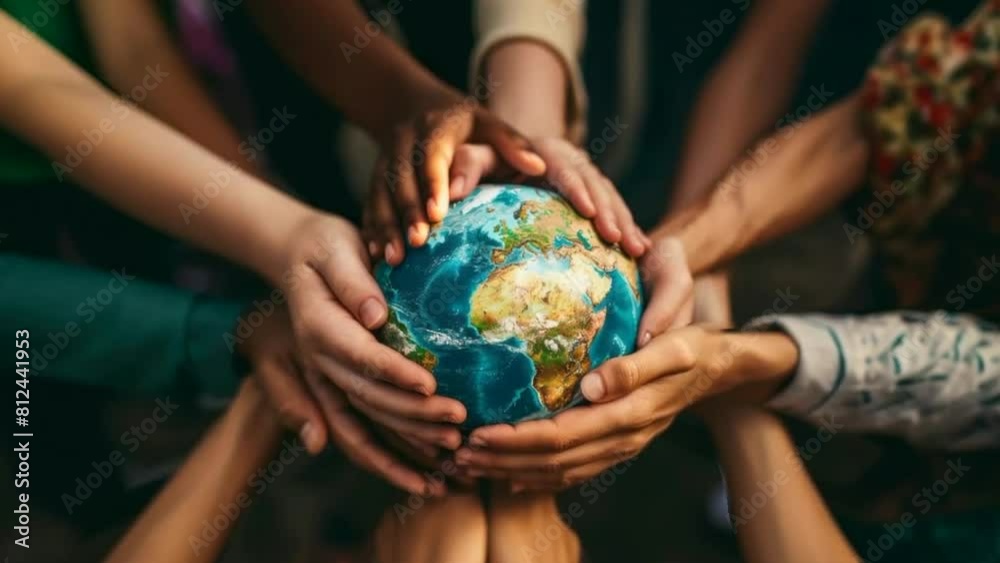 Illustrate unity and diversity with diverse hands holding a globe, symbolizing teamwork, racial equality, and multicultural collaboration towards shared global objectives. Ideal for inclusive divers Illustrate unity and diversity with diverse hands holding a globe, symbolizing teamwork, racial equality, and multicultural collaboration towards shared global objectives. Ideal for inclusive divers