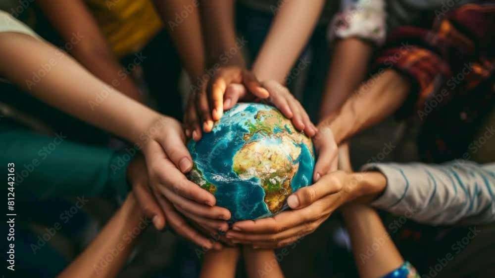 Illustrate unity and diversity with diverse hands holding a globe, symbolizing teamwork, racial equality, and multicultural collaboration towards shared global objectives. Ideal for inclusive divers Illustrate unity and diversity with diverse hands holding a globe, symbolizing teamwork, racial equality, and multicultural collaboration towards shared global objectives. Ideal for inclusive divers