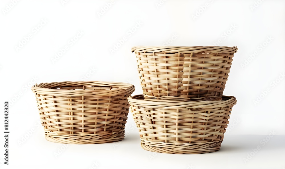 Brown wicker baskets on white background, handmade wickers baskets. Handmade Wicker Baskets Collection
Rustic Brown Wicker Baskets