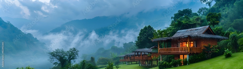 Eco Friendly Mountain Resort Offering Sustainable Tourism Destination Amid Serene Landscape with Cozy Wooden Cabins and Lodges Eco Friendly Mountain Resort Offering Sustainable Tourism Destination Amid Serene Landscape with Cozy Wooden Cabins and Lodges