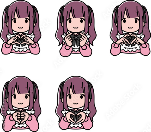 指ハートをするツインテールの地雷系女の子