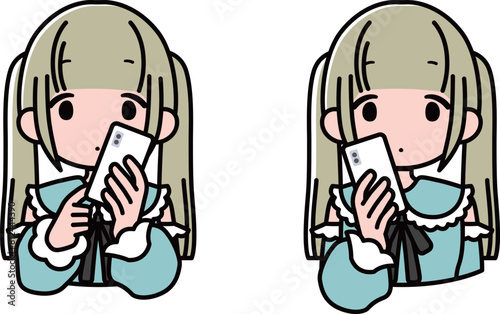 スマホを持つツインテールの地雷系・姫系女の子
