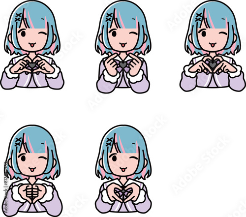 指ハートをする地雷系・姫系女の子 ウインク