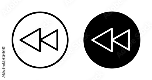 Rewind Vector Icon Set. Music or Video Rewing Button in black and blue Color. photo
