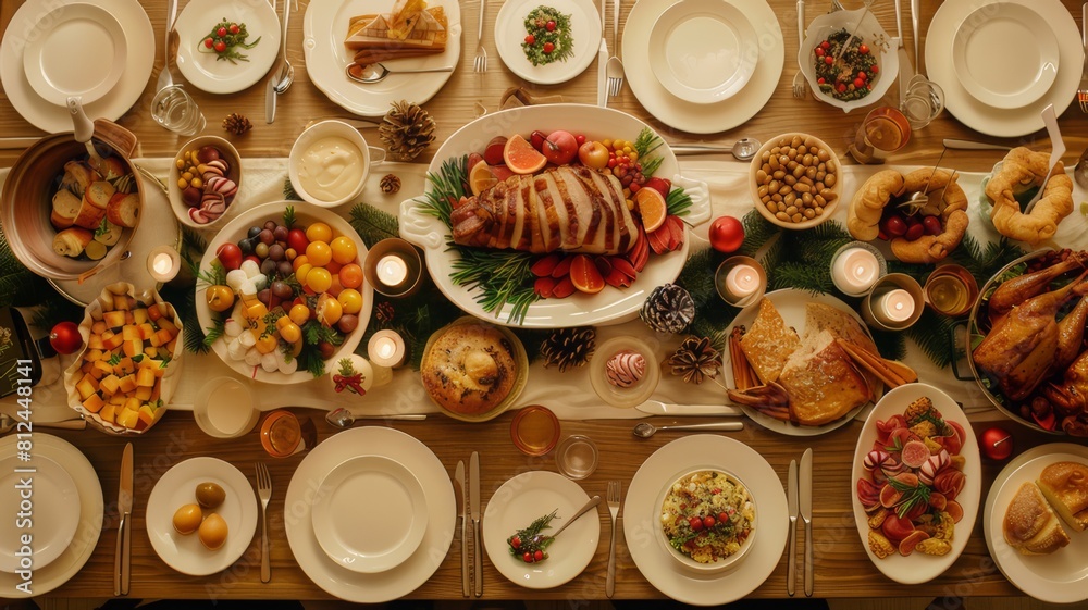 A variety of dishes prepared with love and care are presented at the festive family table. The table is decorated with bright flowers and festive elements, creating an atmosphere of joy and warmth. A variety of dishes prepared with love and care are presented at the festive family table. The table is decorated with bright flowers and festive elements, creating an atmosphere of joy and warmth.