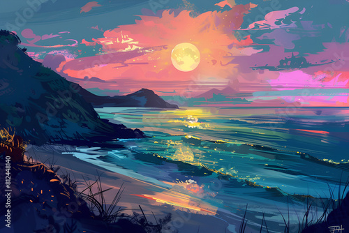 landscape with sea sunset on beach © Areesha