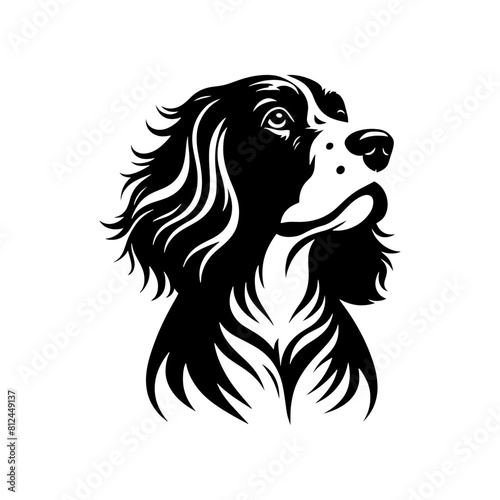 Dog Silhouette- English Springer Spaniel vector silhouette- English Springer Spaniel Illustration- Minimalist English Springer Spaniel Vector Silhouette.