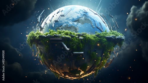 A digital painting of Earth with a shield protecting it from habitat destruction for Earth Day.