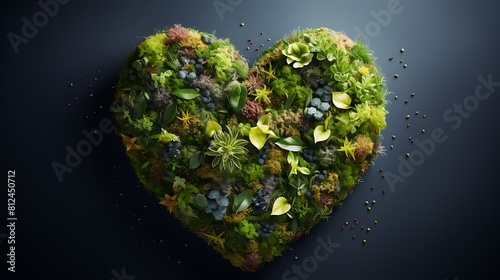 An illustration of Earth with a heart made of plants, symbolizing love for the environment on Earth Day. #812450712