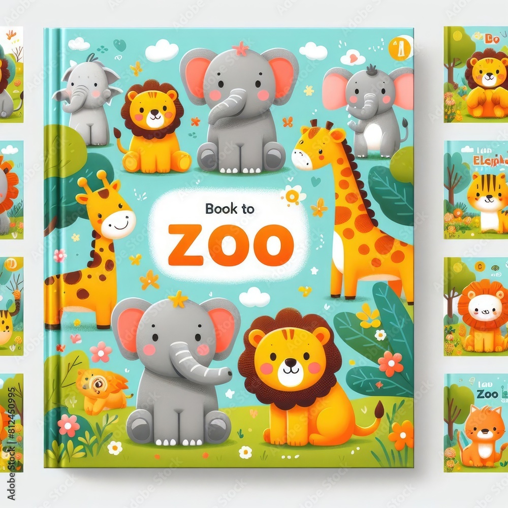 Naklejka premium Children's Book Cover Design Featuring Zoo Animals