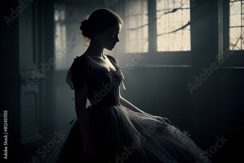 Silhouette mystical woman in a dress