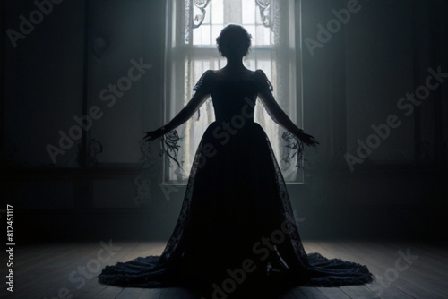 Silhouette mystical woman in a dress