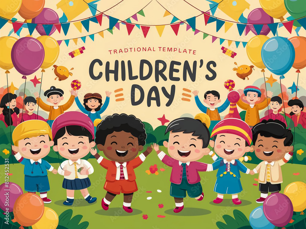 Template For Happy Children's Day cartoon vector