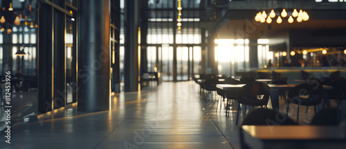 The elegant silhouette of a tranquil, empty restaurant at dusk.