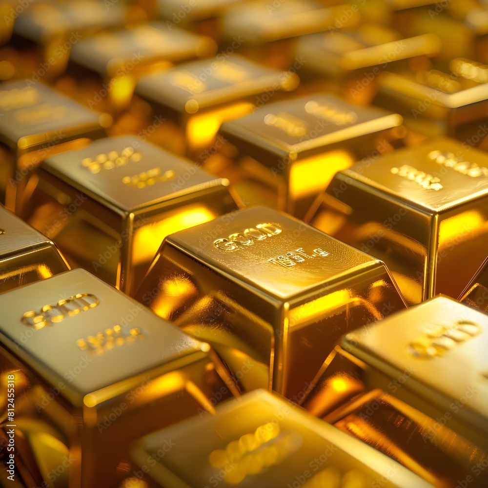 Gold bars stacked in rows concept 3d rendering Gold bars stacked in rows concept 3d rendering