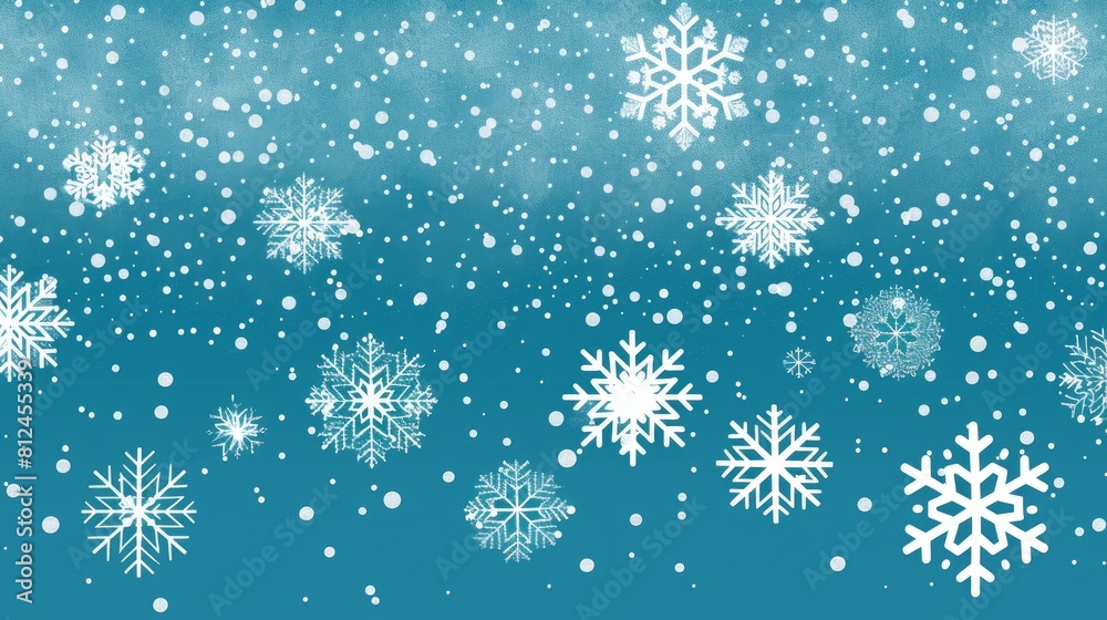 A blue sky with snowflakes falling from it. The snowflakes are falling in a variety of sizes and shapes, creating a sense of movement and energy. The image conveys a feeling of winter wonderland