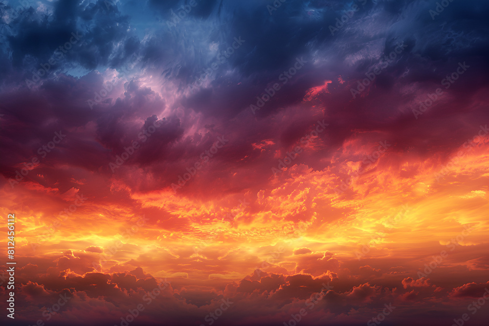 panorama of cloudscape at sunset with vivid and dreamy colors on sky