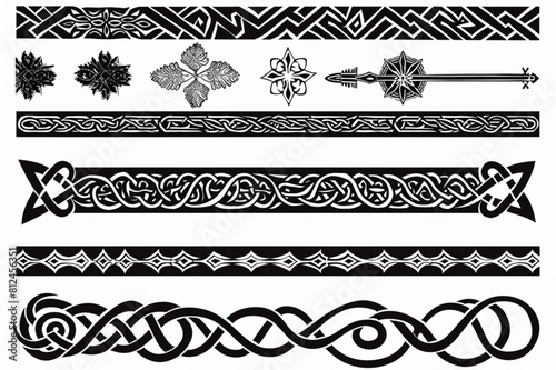 Vector illustration of celtic seamless borders, white background, simple lines, vector 