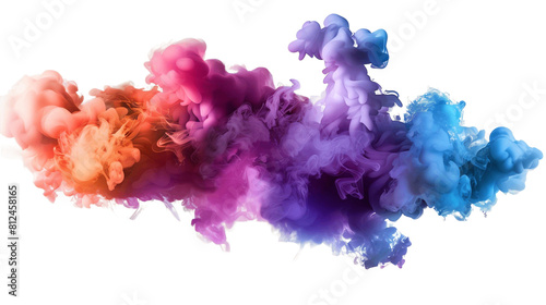 A multicolored smoke cloud. The colors are red, orange, yellow, green, blue, and purple. The smoke cloud is on a black background.