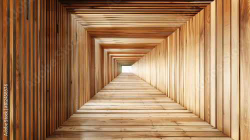 Perspective of an endless wooden corridor, symbolizing infinity and possibility.