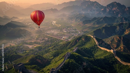 photograph of Ride a hot air balloon and soar up close in the sky over the Great Wall of China.