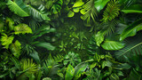 Dense Tropical Rainforest Foliage, Dark Green Natural Background