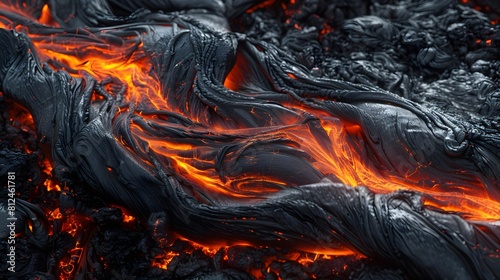 Black rocks with molten lava texture