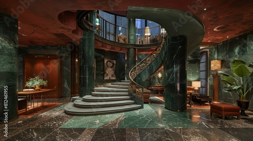 Ascend atriums grand staircase with velvet walls and verdigris details © Media Srock