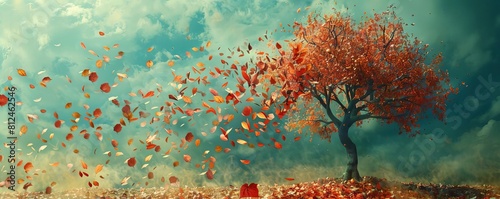 An artistic portrayal of a tree whose leaves are different currencies, with some leaves wilting to represent depreciation photo