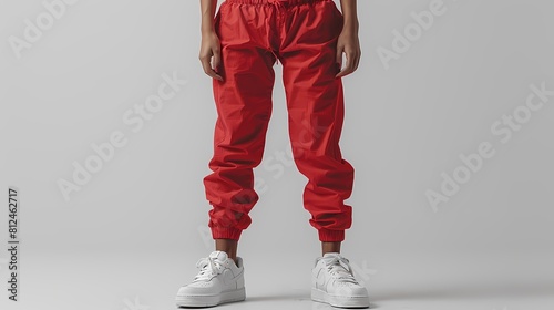 A casual and comfortable jogger pant mockup on a solid white background, emphasizing its elastic waistband and tapered.