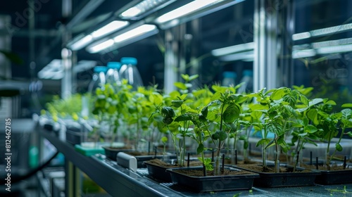 An experimental laboratory of plants are bred in the biotechnological process photo