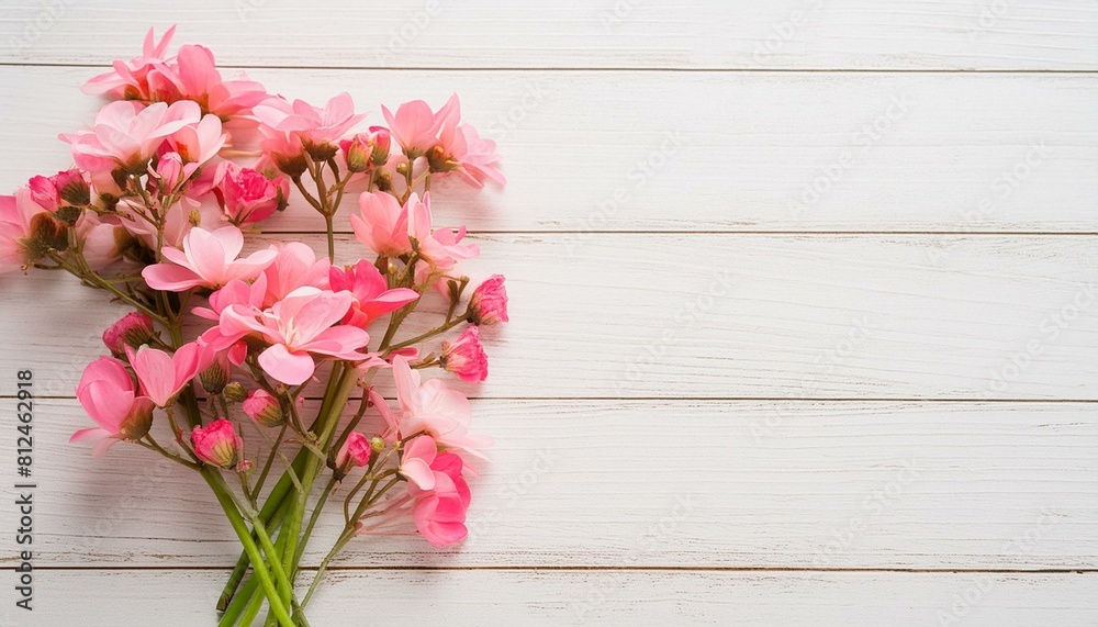 Valentine's Day Elegance: Pink Flowers on White Wood Valentine's Day Elegance: Pink Flowers on White Wood