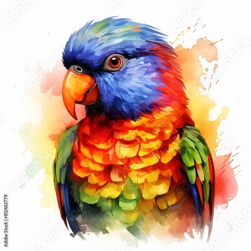 A watercolor painting of a lorikeet with a white background photo